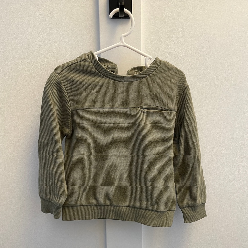 Kids Olive Green Ribbed Long Sleeve Top